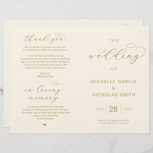 Elegantes Luxus-Gold, faltbare Hochzeitsprogramme (Vorne/Hinten)