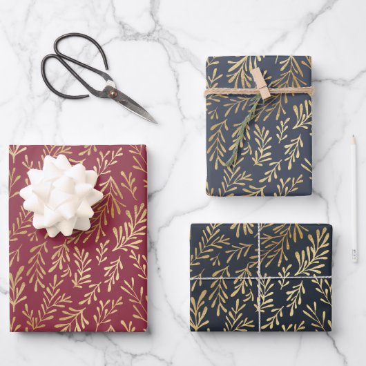 Elegantes Luxus Gold Leaf Muster Weihnachten Geschenkpapier Set (Vorderseite)