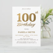 Elegantes Luxus Klassik Imitate Gold 100. Geburtst Einladung (Stehend Vorderseite)