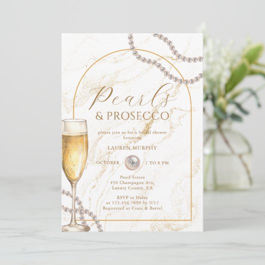 Elegantes Luxus Perlen und Prosecco Brautparty Einladung