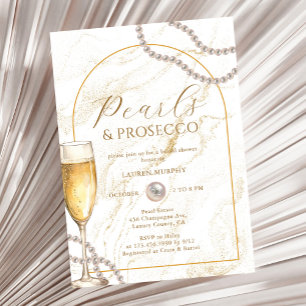 Elegantes Luxus Perlen und Prosecco Brautparty Einladung