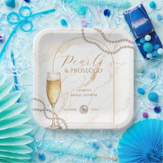 Elegantes Luxus Perlen und Prosecco Brautparty Pappteller (Party)