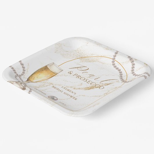 Elegantes Luxus Perlen und Prosecco Brautparty Pappteller (Gewinkelt)