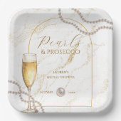 Elegantes Luxus Perlen und Prosecco Brautparty Pappteller (Vorderseite)