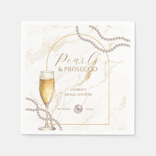 Elegantes Luxus Perlen und Prosecco Brautparty Serviette (Vorderseite)