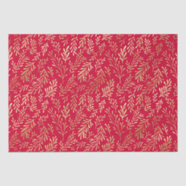 Elegantes Luxus Red Gold Leaf Muster Weihnachten Seidenpapier
