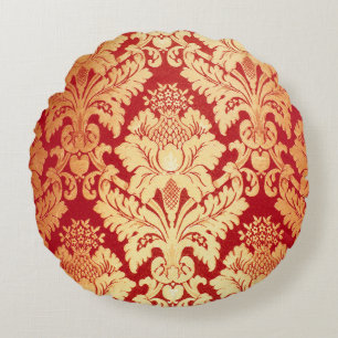 Elegantes Luxus Retro Red Gold Damask Muster Rundes Kissen