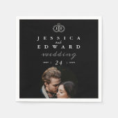 Elegantes Luxus-Schwarz-weiß Monogram-Foto Hochzei Serviette (Vorderseite)