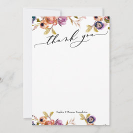 Elegantes Luxus-Script Lila & Orange Boho Floral Dankeskarte