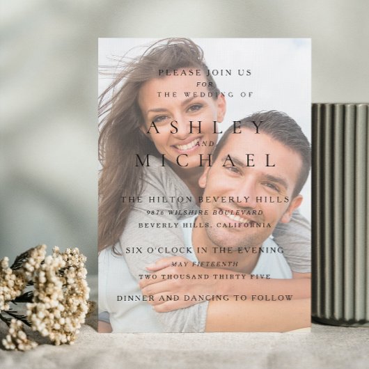 Elegantes Luxus Vellum Foto Black & White Wedding Einladung