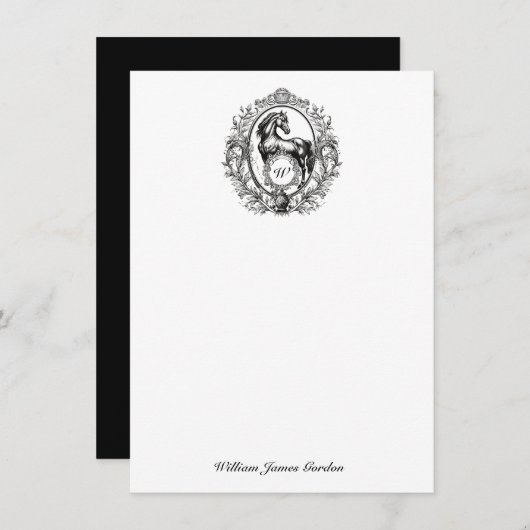 Elegantes Luxus Vintag Pferd Reittier Monogramm Mitteilungskarte (Vorne/Hinten)