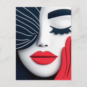 Elegantes Mädchen mit karmesinroten Lippen Porträt Postkarte
