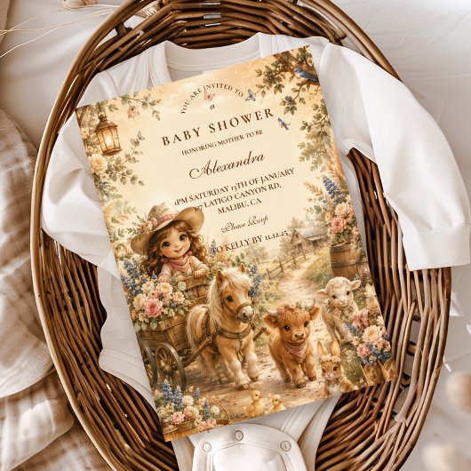 Elegantes Mädchen Western Boho Babyshower Einladung
