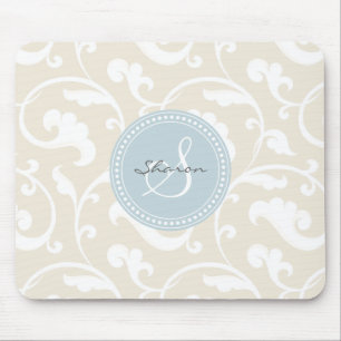 Elegantes, Mädchenhaftes, Beiges Blumenmuster-Mono Mousepad