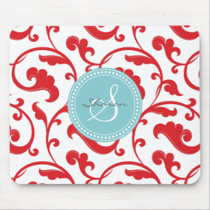 Elegantes, Mädchenhaftes rotes Blumenmuster-Monogr Mousepad
