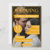 Elegantes Magazin Cover Yellow Modern Foto Wedding Einladung (Vorderseite)