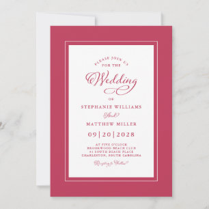 Elegantes Magenta-Rot moderne Kalligrafie Hochzeit Einladung
