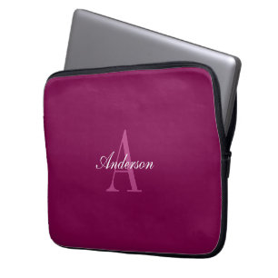 Elegantes Magenta-Rot, Rosa und Weiß Name und Mono Laptopschutzhülle