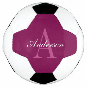 Elegantes Magenta-Rot, Rosa & Weiß Name & Monogram Fußball