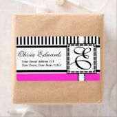 Elegantes Magenta und Schwarze Streifen Monogramm (Insitu)