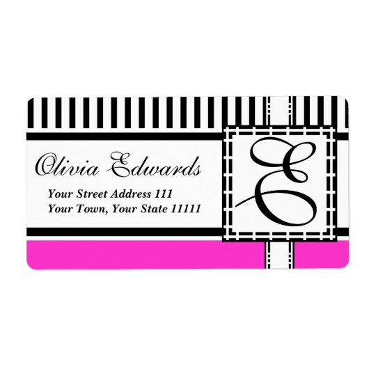 Elegantes Magenta und Schwarze Streifen Monogramm (Vorne)