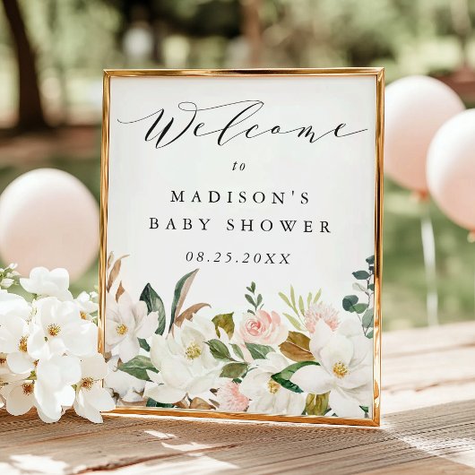 Elegantes Magnolia Baby Dusche Begrüßungszeichen Poster