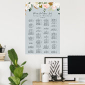 Elegantes Magnolia Blue Alphabetical Seating Chart Poster (Heimbüro)