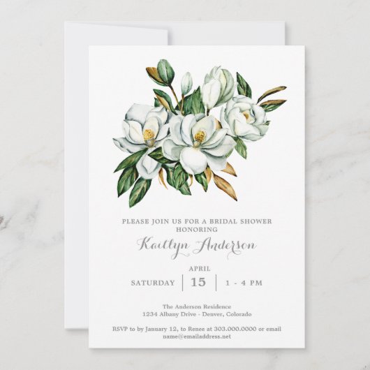 Elegantes Magnolia-Brautparty Einladung (Vorderseite)