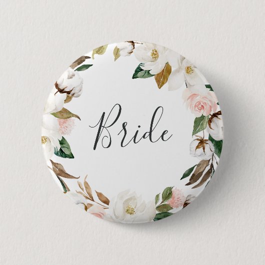 Elegantes Magnolia Bride Brautparty Button (Vorderseite)