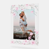 Elegantes Magnolia Foto Hochzeit Willkommen Acrylschild (Winkel)
