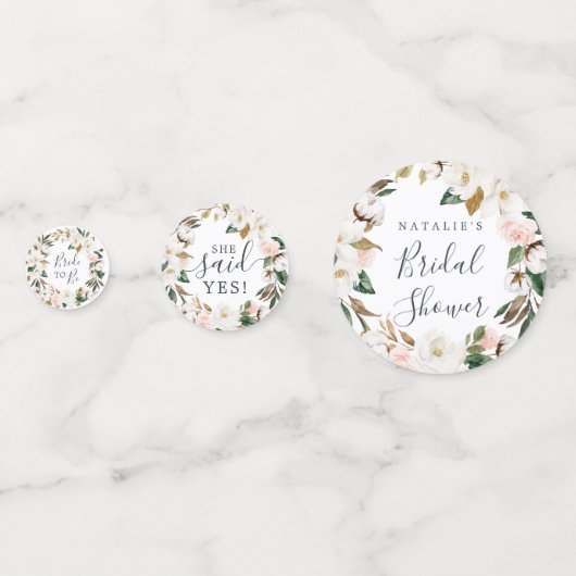 Elegantes Magnolia Weißes Brautparty Konfetti (Vorderseiten)