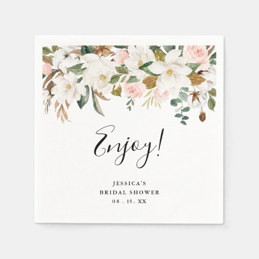 Elegantes Magnolias & Cotton Brautparty Napkins Serviette (Vorderseite)