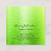 Elegantes Makeup Artist Lime Green Brushed Metal Quadratische Visitenkarte (Rückseite)