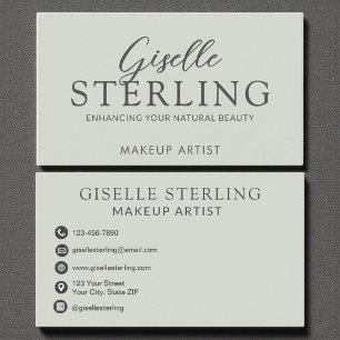 Elegantes Makeup Artist Sage Green Modernes Skript Visitenkarte