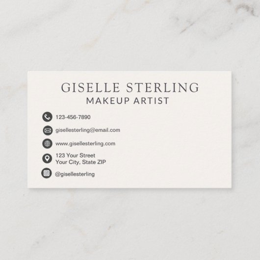 Elegantes Makeup-Künstlerneutrales Beige-Script Visitenkarte (Rückseite)