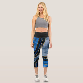 Elegantes Malachite Gold Herz Muster Capri Leggings