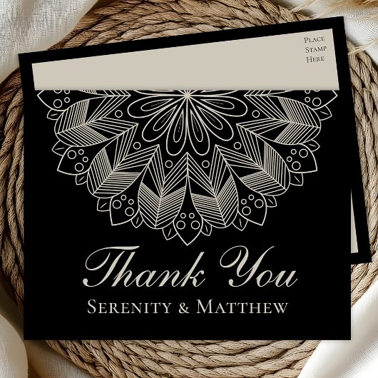 Elegantes Mandala Indisches Henna Boho Chic Schwar Einladungspostkarte