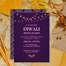 Elegantes Mandala Muster Diyas Lila Diwali Party Einladung