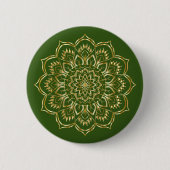 Elegantes Mandala-Muster in Grün und Gold Button (Vorderseite)