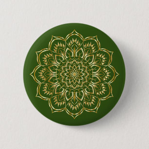 Elegantes Mandala-Muster in Grün und Gold Button