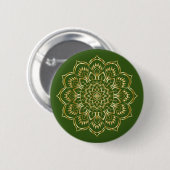 Elegantes Mandala-Muster in Grün und Gold Button (Vorne & Hinten)