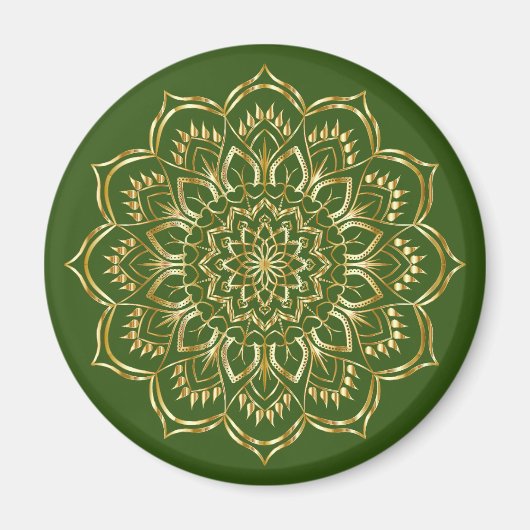 Elegantes Mandala-Muster in Grün und Gold Magnet (Vorne)