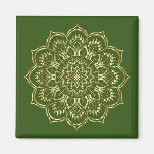 Elegantes Mandala-Muster in Grün und Gold Magnet (Vorne)