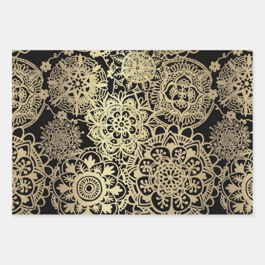 Elegantes Mandala Muster Lila Blue Black Geschenkpapier Set (Vorderseite 3)