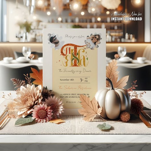 Elegantes Manuskript Dankeschön Herbstlaub Fotos Einladung