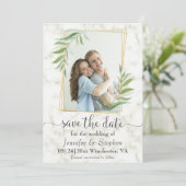 Elegantes Marble Gold Foto Hochzeit speichern Sie  Save The Date (Stehend Vorderseite)