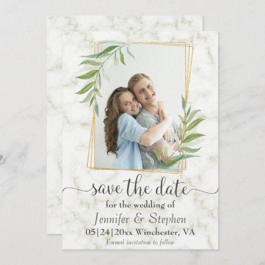 Elegantes Marble Gold Foto Hochzeit speichern Sie Save The Date (Vorne/Hinten)