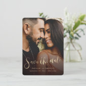 Elegantes Marble Gold Script & Full Bleed Foto Save The Date (Stehend Vorderseite)