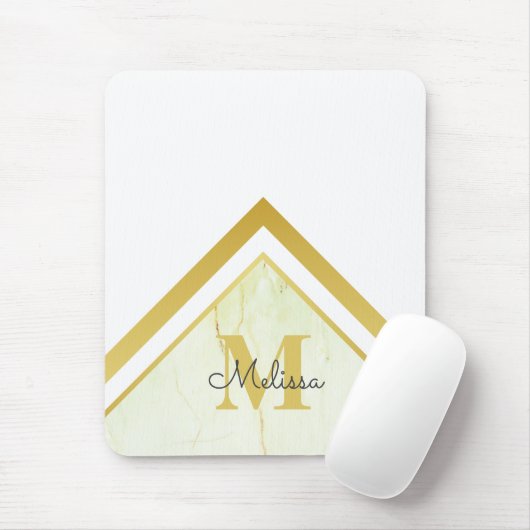 Elegantes Marble-Gold-Zickzack-Monogramm Mousepad (Mit Mouse)
