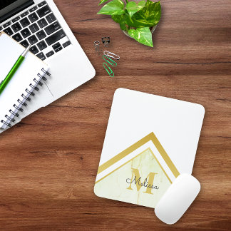 Elegantes Marble-Gold-Zickzack-Monogramm Mousepad
